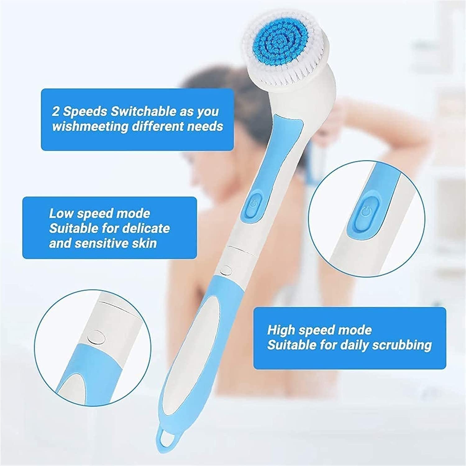 ARTSZY Set di spazzole da bagno elettriche, spazzola for il corpo in silicone impermeabile con 4 testine rotanti, spazzola for doccia for scrubber for il viso esfoliante SPA, spazzola for la schiena m