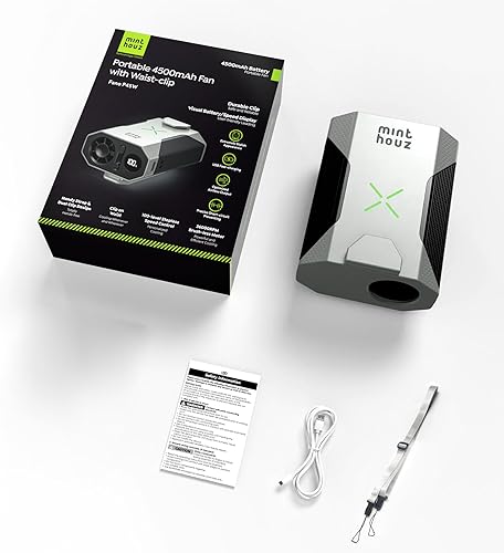 Miniatura 9 de Minthouz Ventilador portátil, clip de cintura manos libres y ventilador de cuello con ajuste de 100 velocidades, flujo de aire fuerte de 36000 RPM,