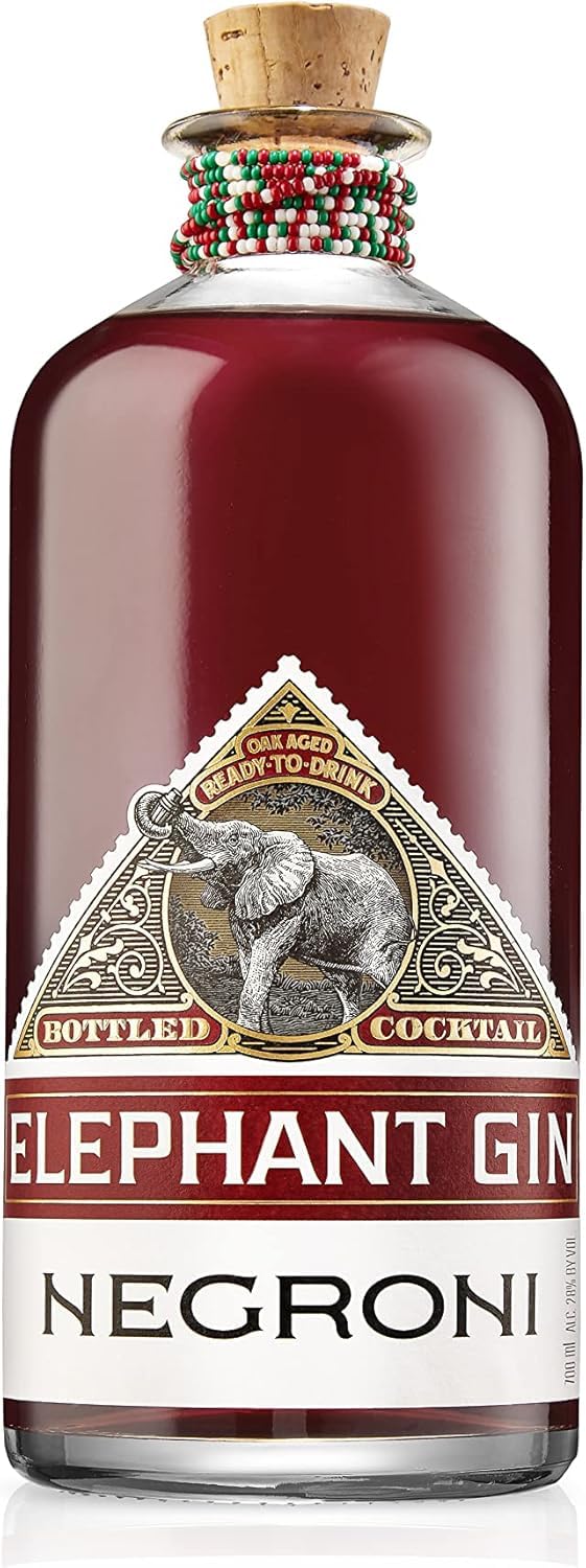 Elephant Gin Negroni - servierfertiger und in Eichenfässern gereifter Cocktail mit Maasai-Perlenband - Ready-To-Drink - 28% Vol., 700ml