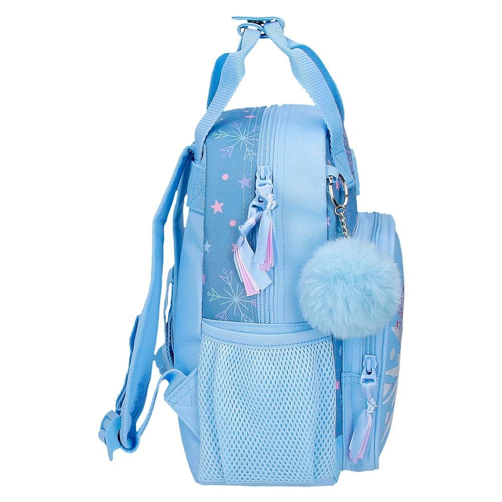 Disney Frozen Magic Ice Zaino per bambini, blu, realizzato in poliestere, spallacci regolabili per un comodo trasporto, vari scomparti, con portachiavi pompon blu, blu, Zaino prescolare