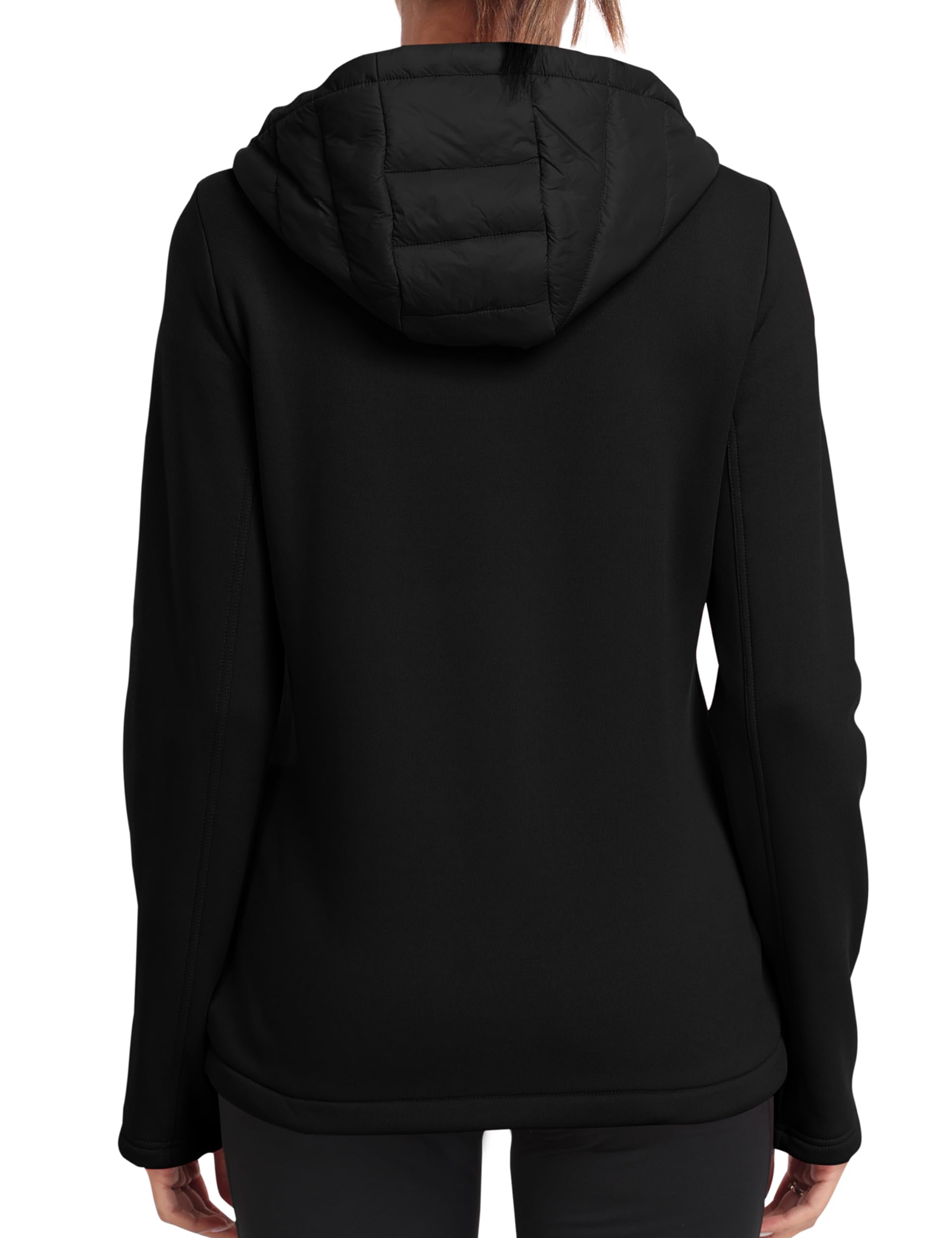 MoFiz Chaqueta de forro polar para mujer, con capucha, ligera, aislante, híbrida, con cremallera completa, abrigo para correr