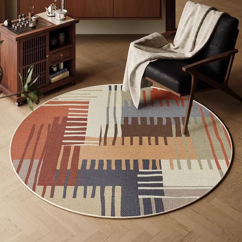 Tapis rond à motifs géométriques style moderne et artistique diamètre 80 cm