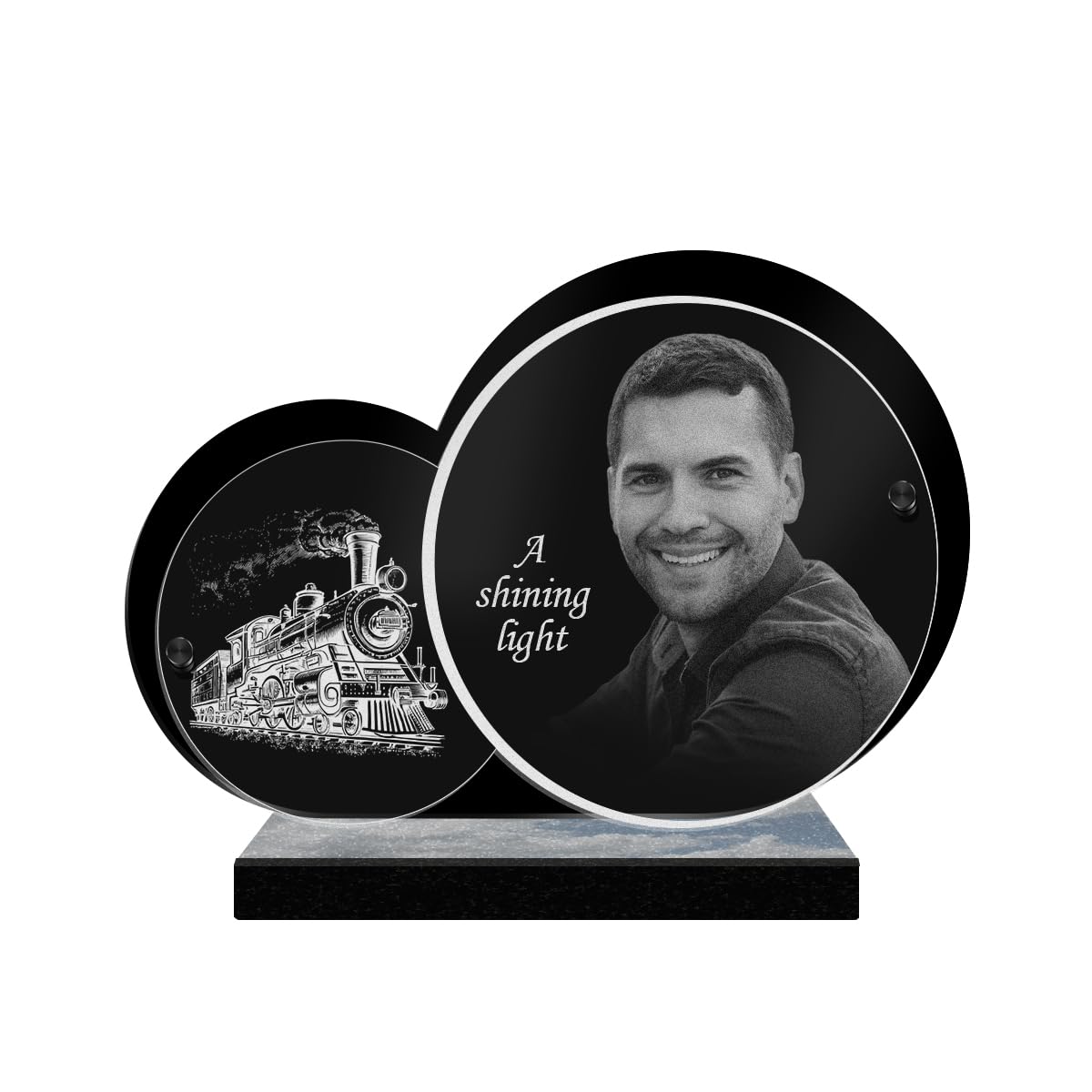 ETERNEL - Personalized Funeral Plaque Double Circle Train Customizable Photo and Text, laser-engraved funeral plaque for tribute, cemetery plaque, tombstone, burial, funeral