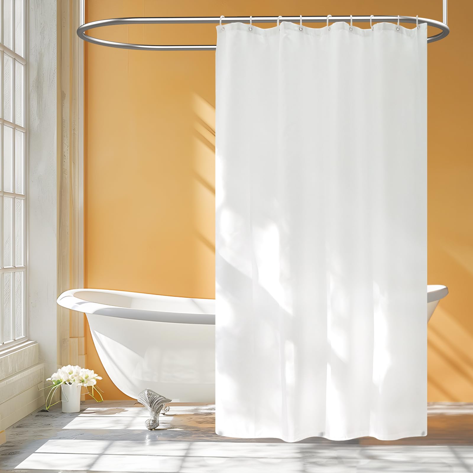 Seenus Waterproof Fabric Shower Stall Curtain with 9 Hooks, 54 x 78