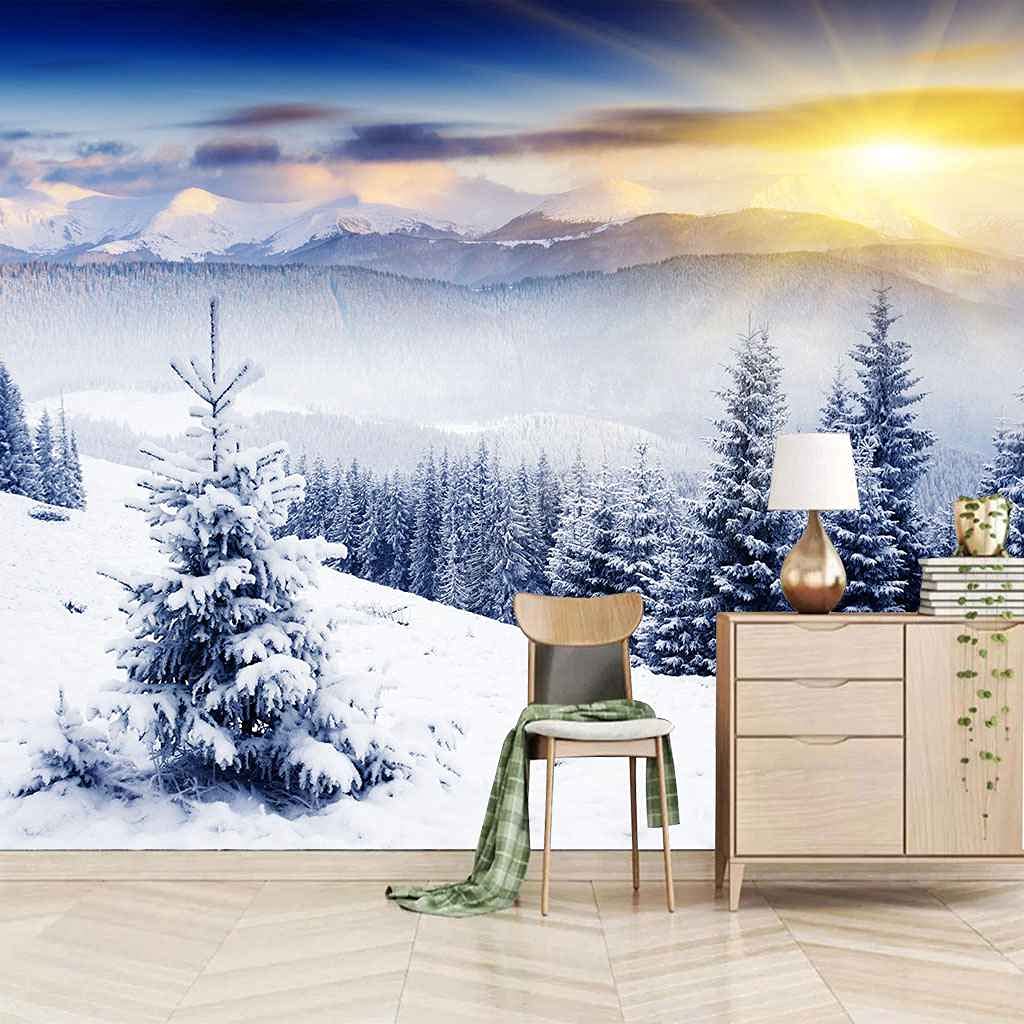 Papier peint panoramique 3D hiver ensoleillé 250x175 cm mural auto-adhésif
