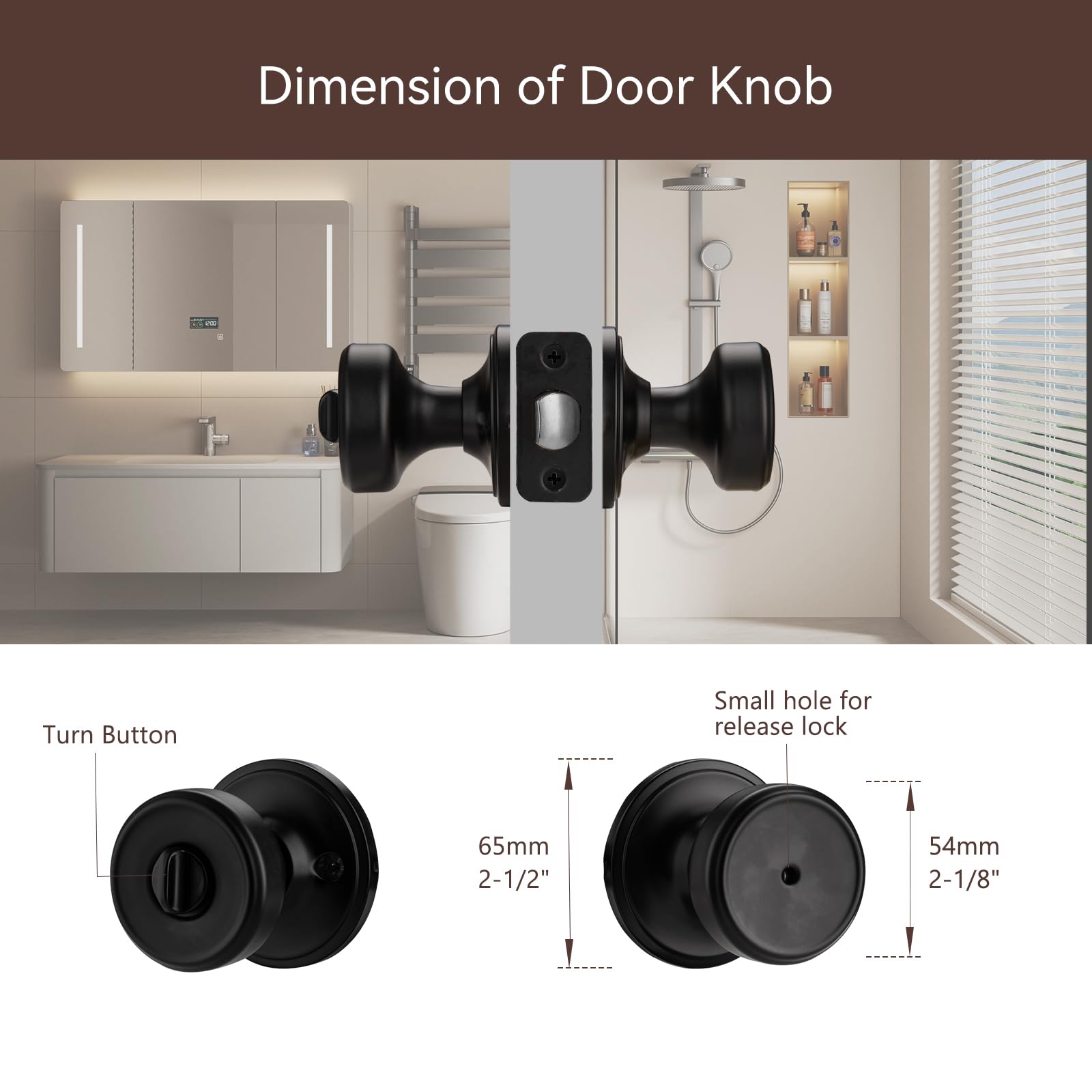 Black Door Knobs with Lock - Privacy Design -3