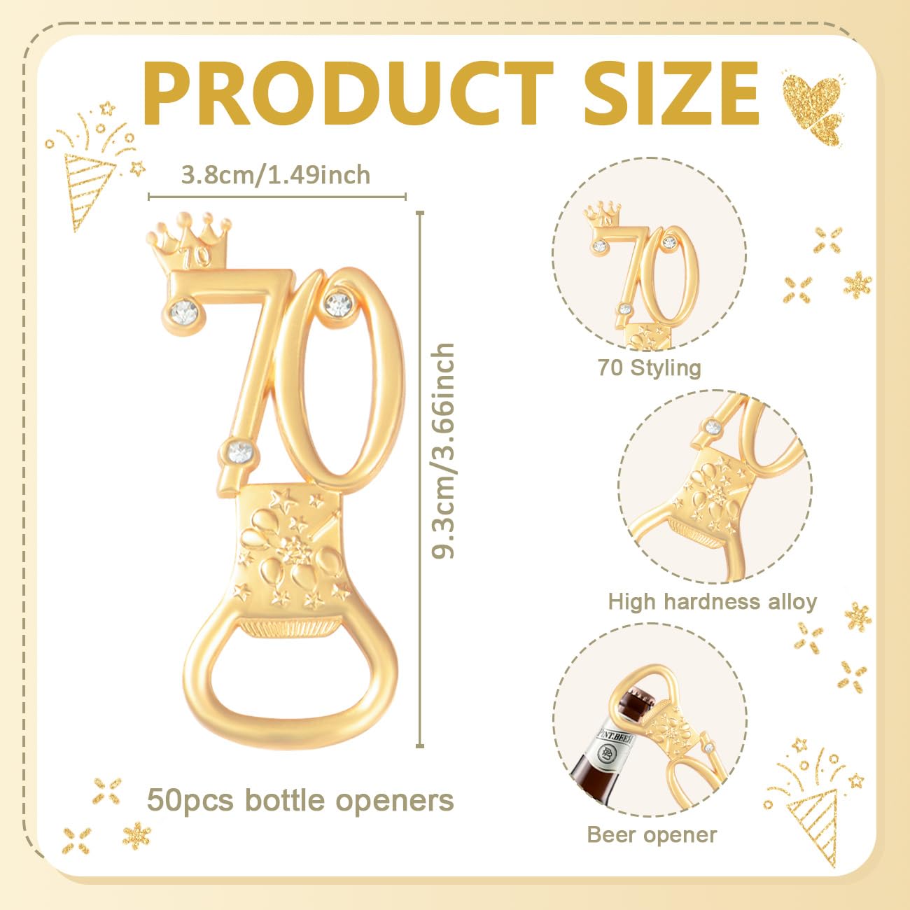 60 Stück Partygeschenke zum 60. Geburtstag, Flaschenöffner-Set, goldener Flaschenöffner, Geburtstag, personalisierbar, Partyzubehör, 60. Hochzeitstag, Souvenirs für Gäste