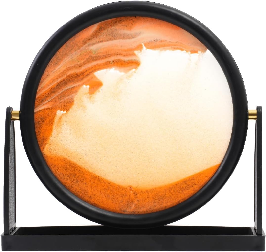 Aelgiosm Moving Sand Art Picture - 3D Liquid Motion Deep Sea Sandscape with Easy-Flip Round Glass Frame, Flowing Sand Relaxing Desktop Decor for Home and Office (Purple, 10″)