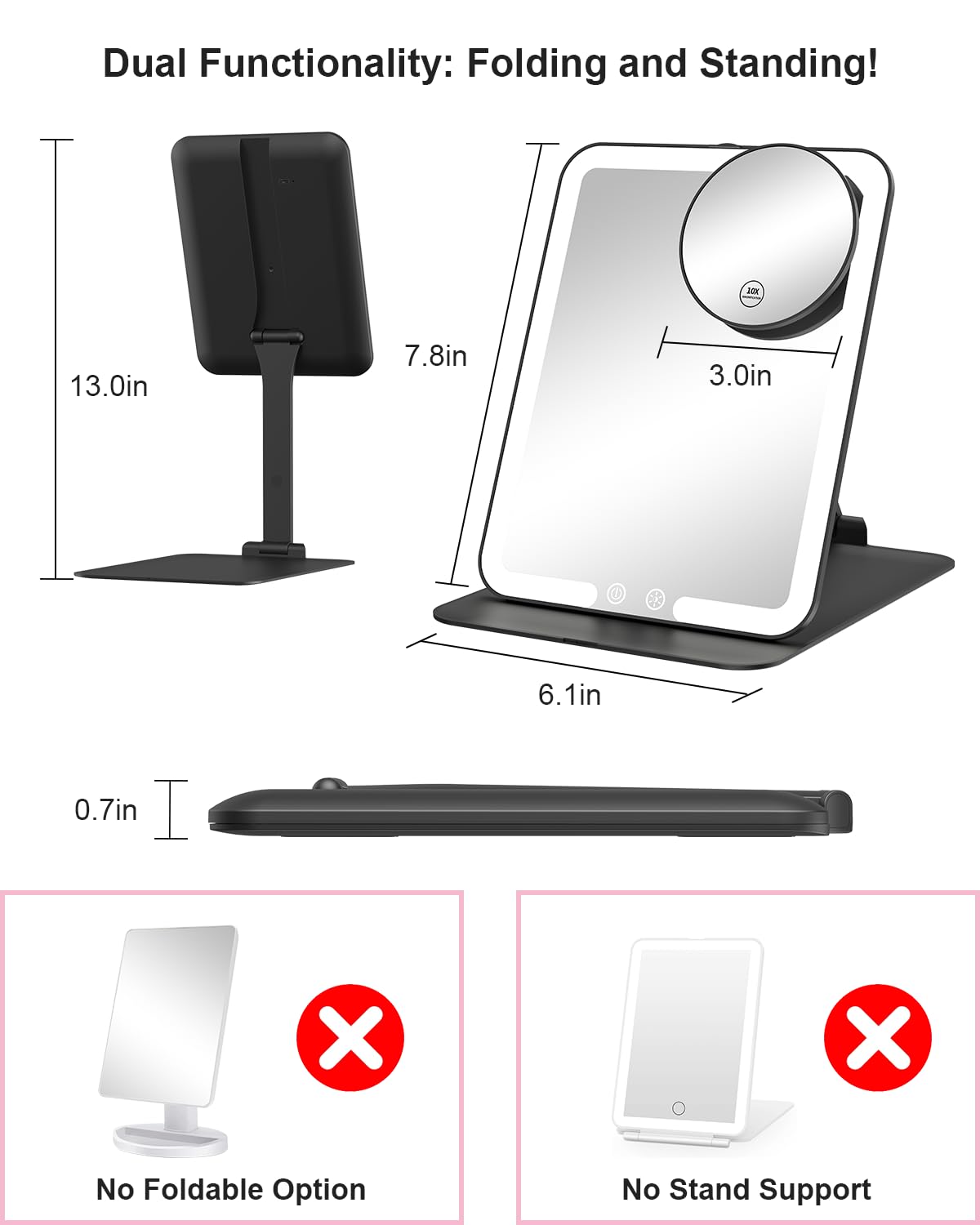 Gospire Travel Makeup Mirror with Lights and Magnification 10X - Image 2