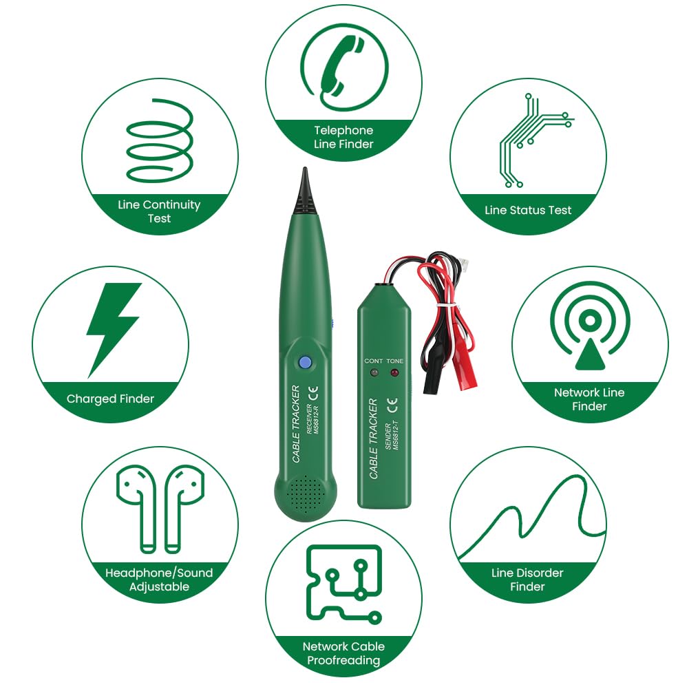 Flintronic Probador de Circuitos, Probador de cables de Red, Rastreador de Cables Multifunción,Buscador de Líneas, Trazador de Cables y Generador de Tonos, para Identificación y Control de Cables
