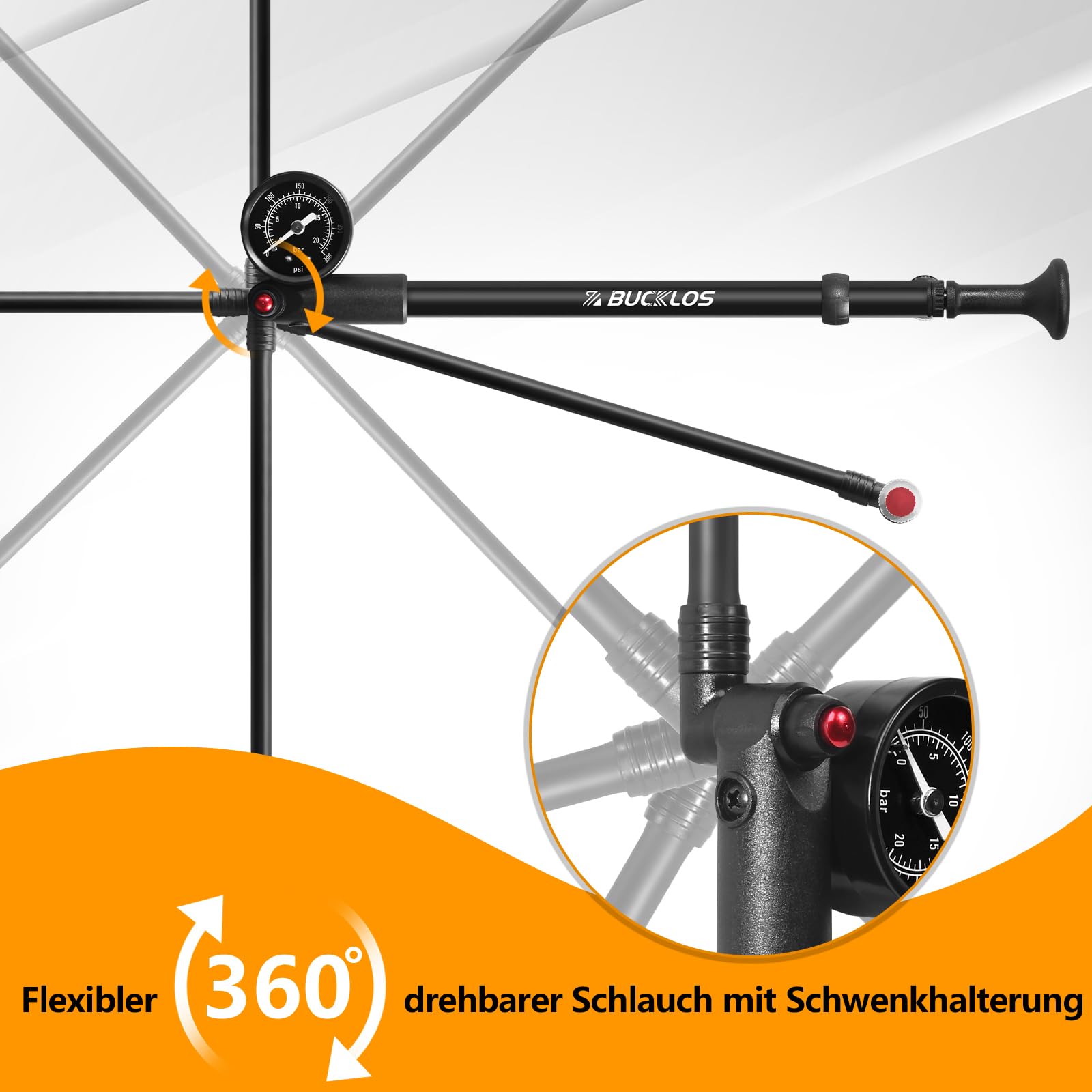 Pompe à choc pour VTT - Amortisseur à fourche à air 300 psi / 400 psi - Pompe d'amortisseur haute pression avec manomètre pour VTT / vélos de route - Pas de perte d'air - Outil de vélo