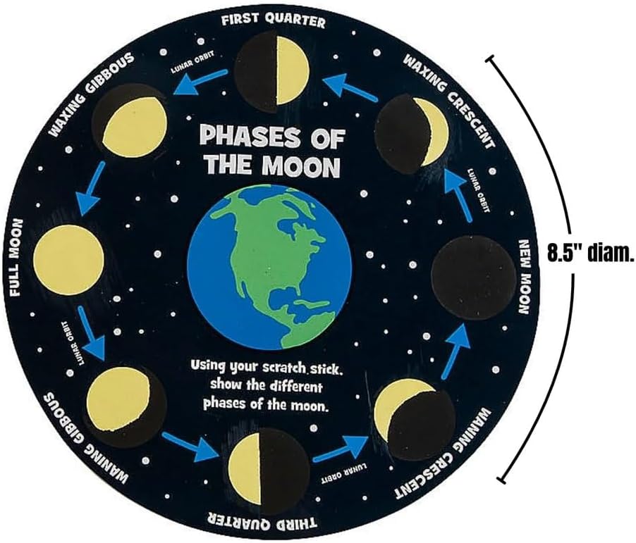 Fun Express Magic Scratch Moon Phases – Educational Scratch Art for Kids STEM Learning Activity Engaging Science Craft – Perfect for Classroom Home or School Projects – 12 Pieces