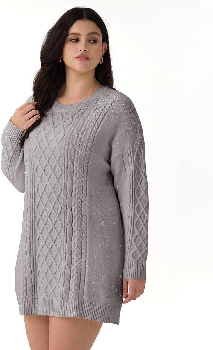 RITERA Womens Plus Size Sweater Dress Oversized Cable Knit Chunky Long Sleeve Short Dresses Fall Outfits Winter Clothes - Image 2