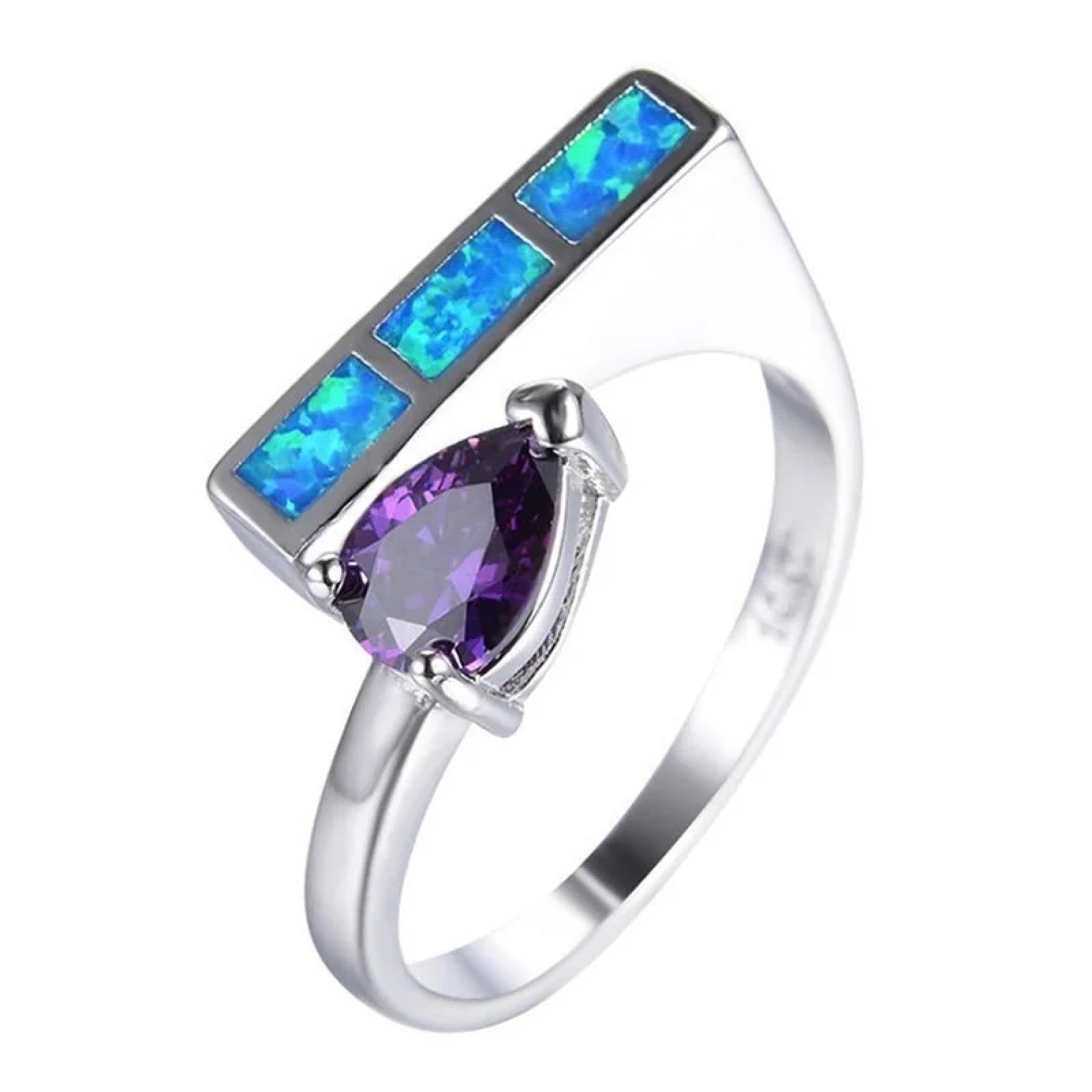 Bague géométrique rétro ornée de strass bleus imitation opale pour un style unique - 6