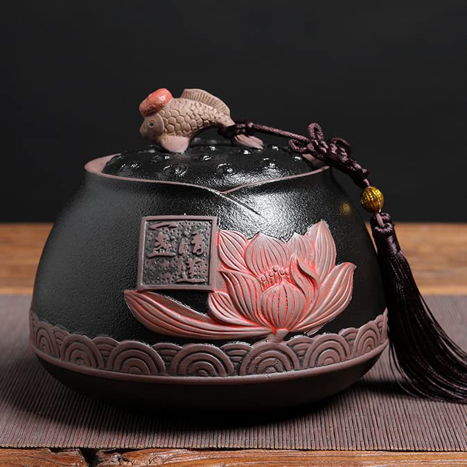 Słoiki do przechowywania w stylu chińskim vintage, słoiki ceramiczne puszki na herbatę Vintage słoik kanister tradycyjne zamknięte pokrywki, czerwony(Red)