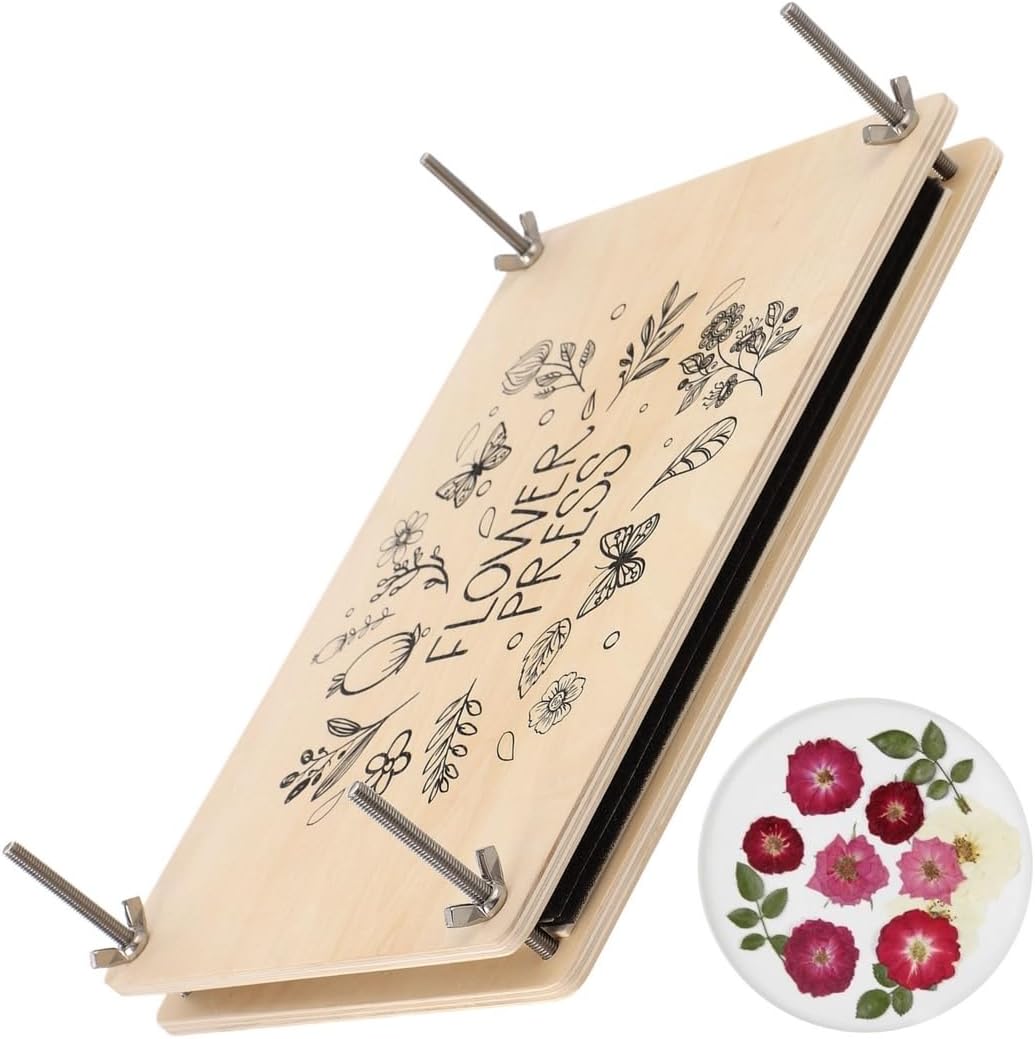 Floral Preservation Supplies, Flower Press Kit, 11.6" X 8.1" Wood Plate, Durable Construction, Creative Flower Art Tools, for Leaf Plant Flower