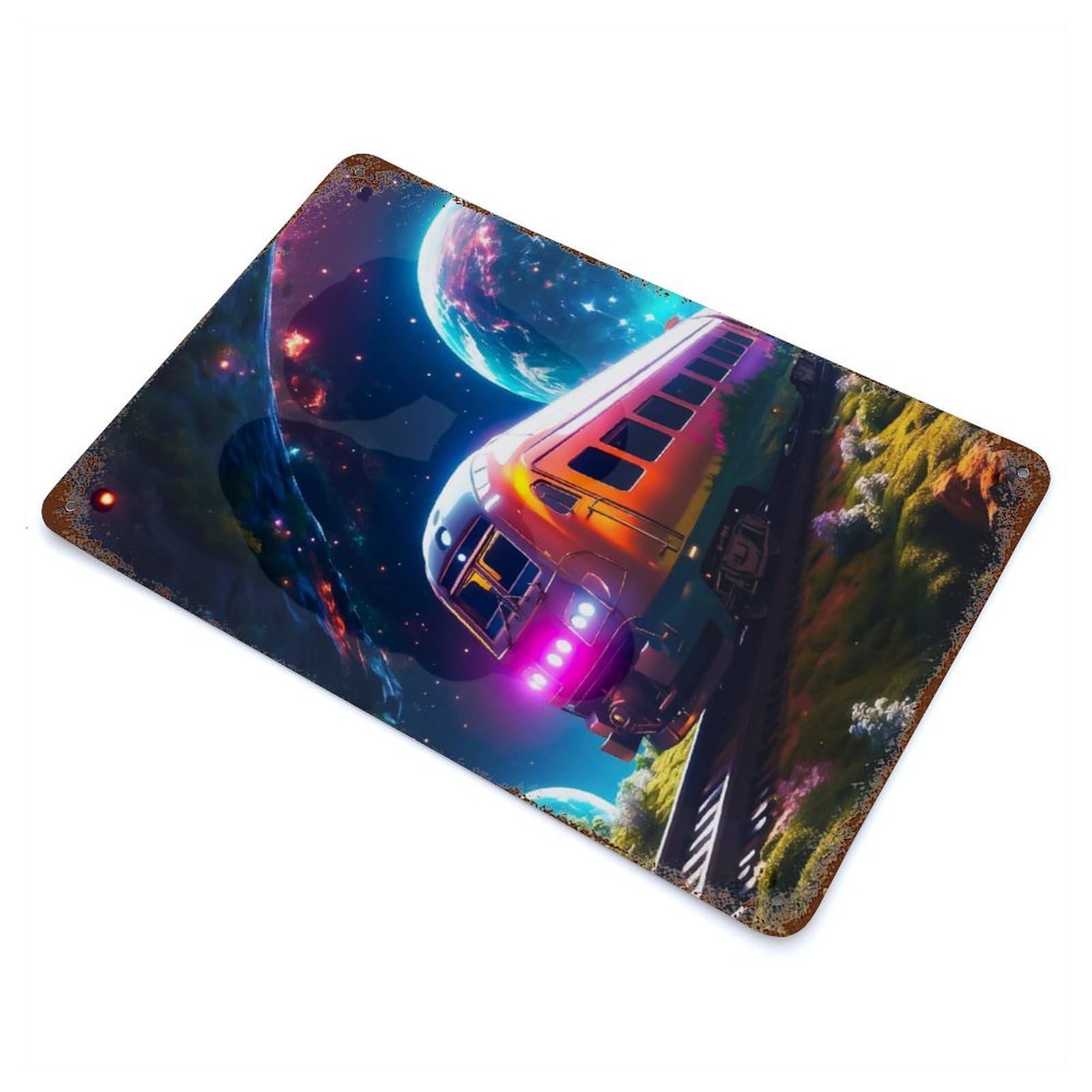 Galactic Station Aged Metal Wall Plaque 11.8"x7.9", Old School Wall Decor for Garage, Bar And Workshop Decor