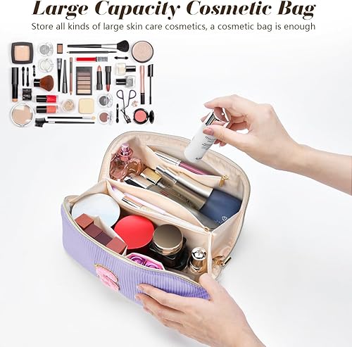 Miniatura 7 de DTBG Bolsa de cosméticos de viaje de gran capacidad, Púrpura, Small (3