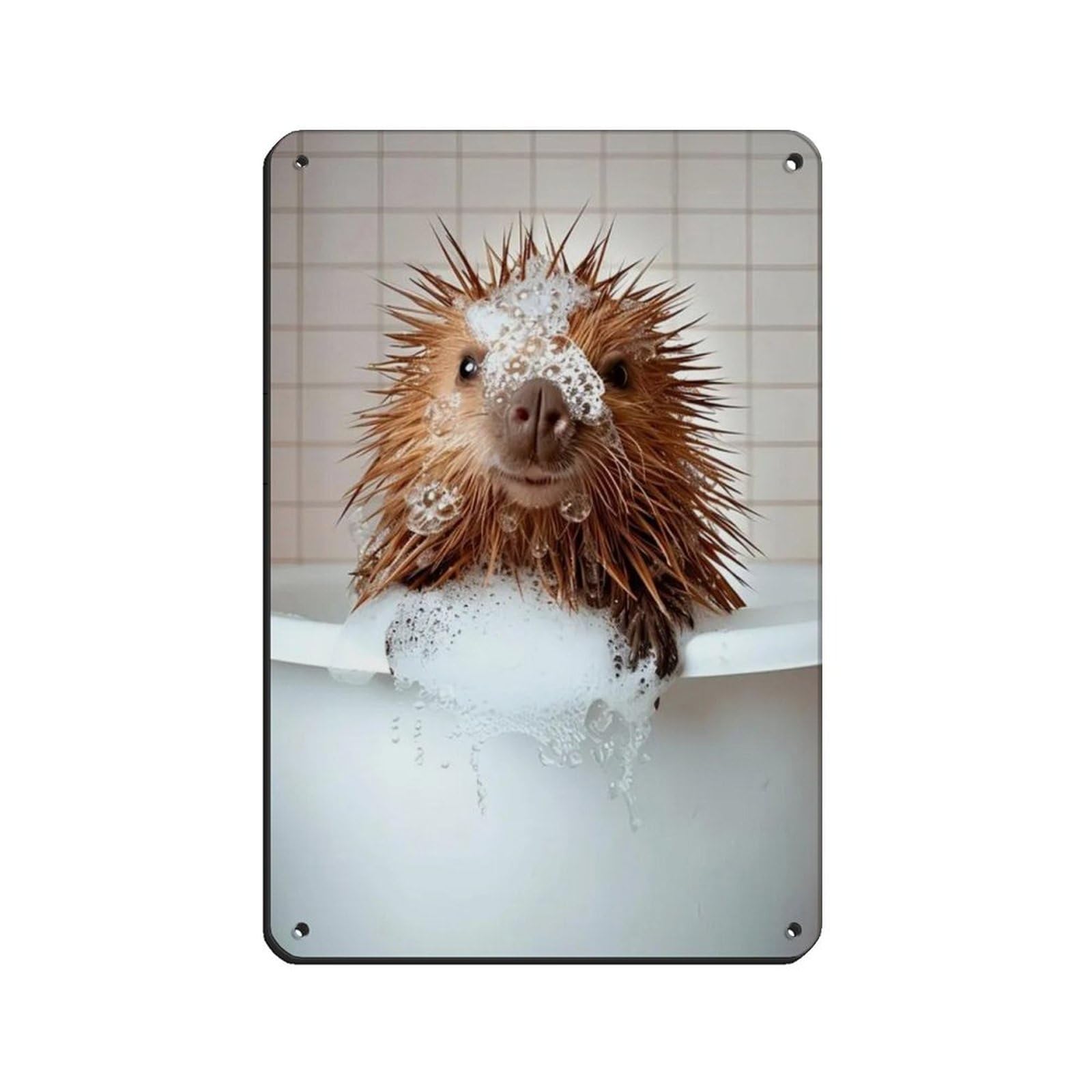 Porcupine in The Bathtub, Funny Bathroom Art Retro Poster Metal Tin Sign Chic Art Retro Iron Painting Bar People Cave Cafe Family Garage Poster Wall Decoration 8x12inch(20x30cm)