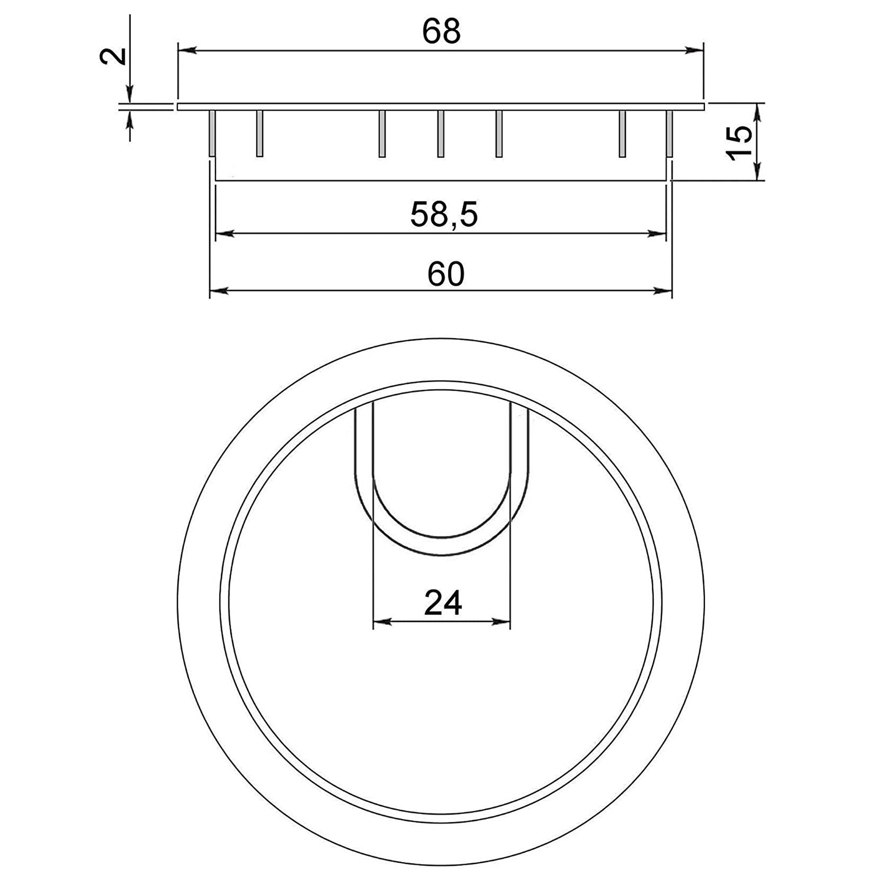 Passacavo Metallico Per Scrivania Ø60mm - Nero Spazzolato, Confezione Da 4 Pezzi - Foto 8