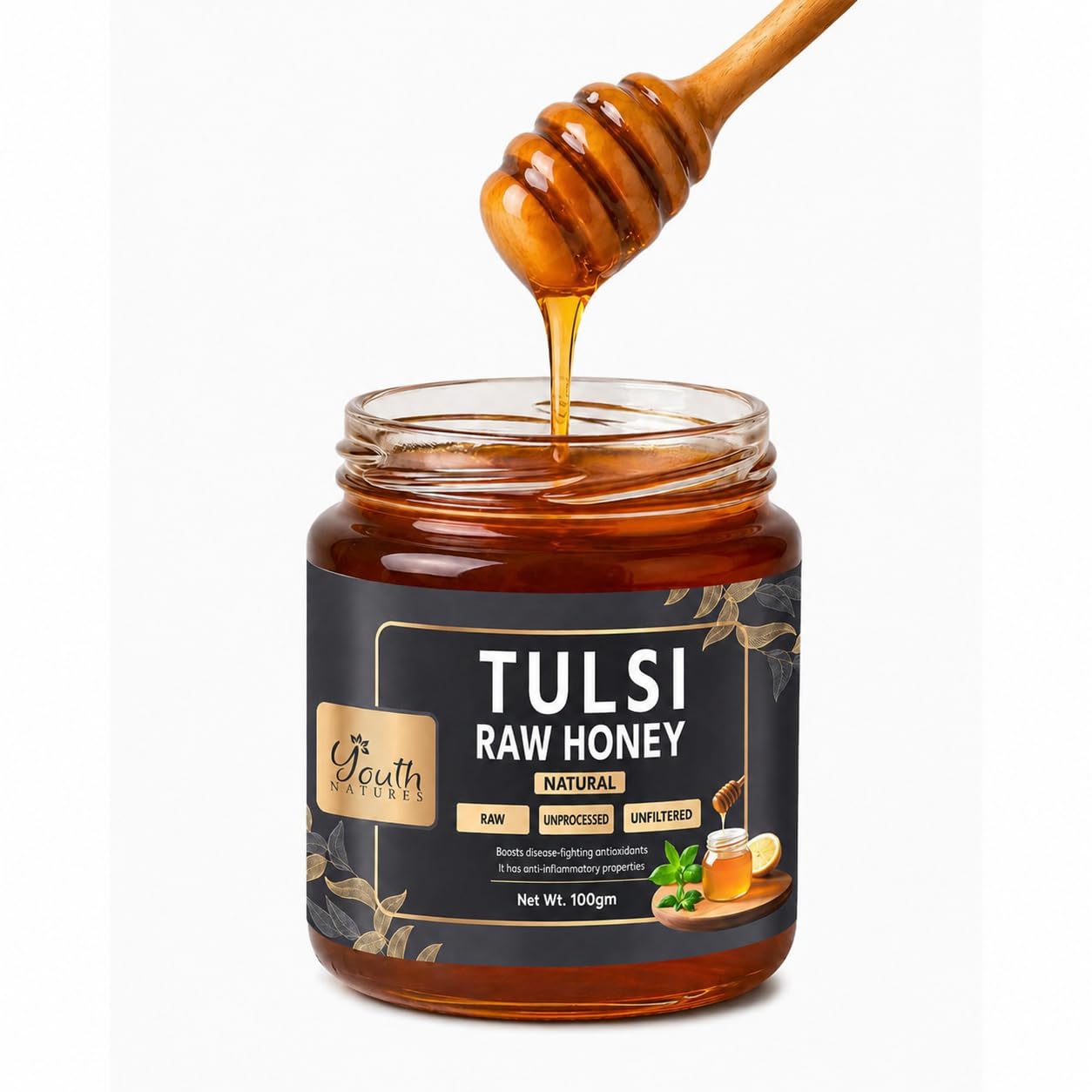 Youth Natures Tulsi Raw Honey - 400g | 100% Natural, Unprocessed & Unfiltered Holy Basil Honey (100gm, Tulsi Honey)-image-36