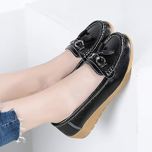 Miniatura 6 de Zapatos mocasines para mujer, mocasines clásicos de cuero, zapatos casuales sin cordones, mocasines cómodos para caminar, zapatos de suela suave