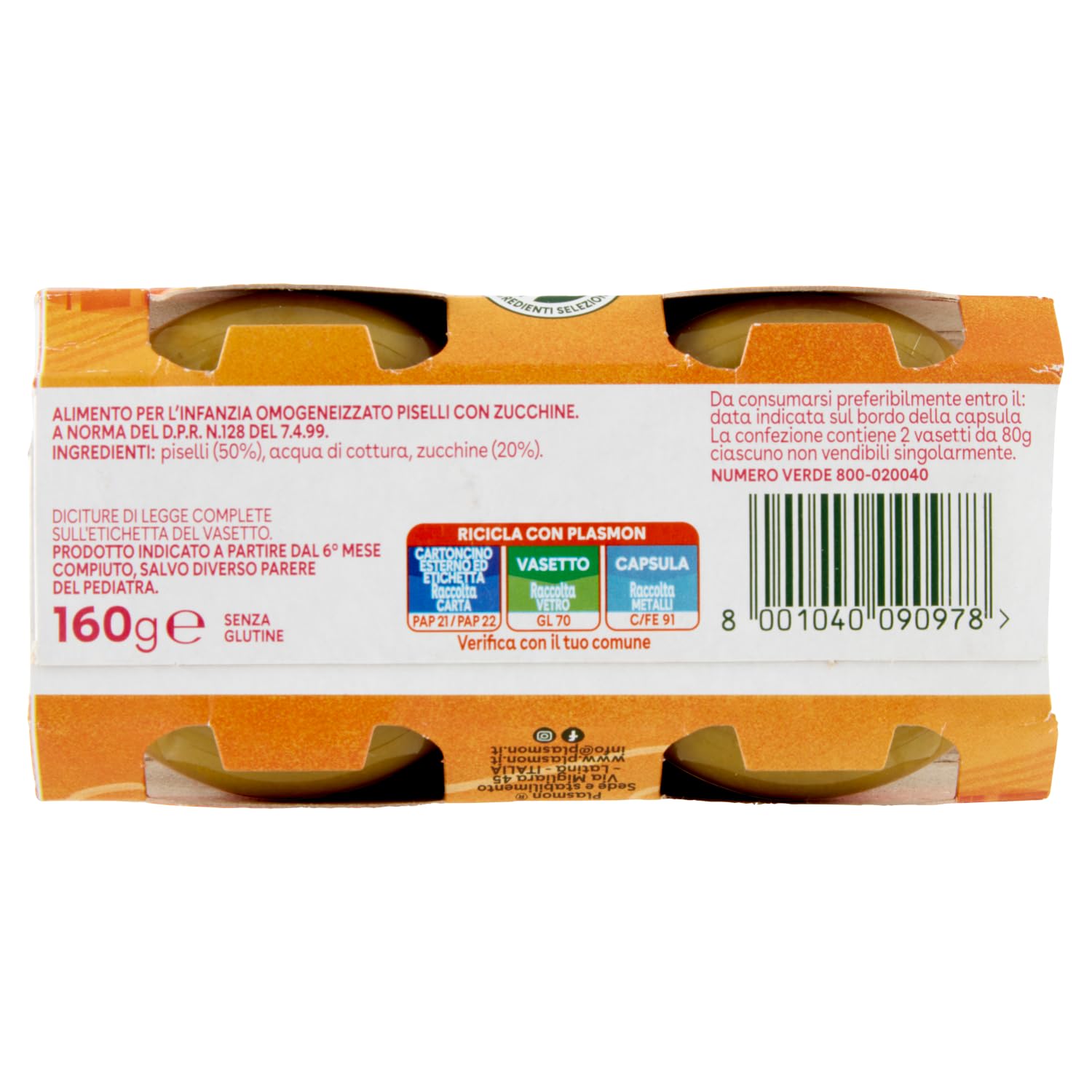 Plasmon Piselli e Zucchine, 12x (2x 80g), Mit ausgewählten Zutaten, 100% natürlich, Ohne Stärken und Salz hinzugefügt + Italian Gourmet polpa 400g