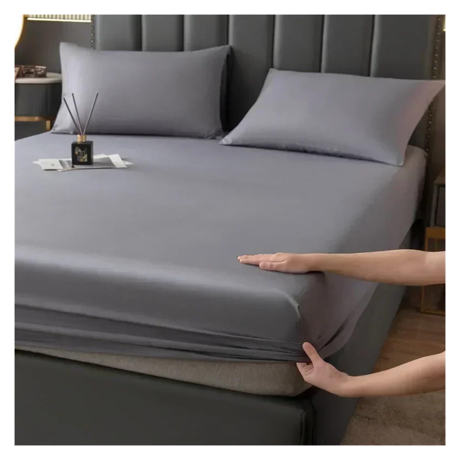 Cubre Colchon Funda de Cama Impermeable una Sola Pieza, Transpirable, Antipolvo, Funda Protectora, sábana Fija Antideslizante(Grey,120x200cm)