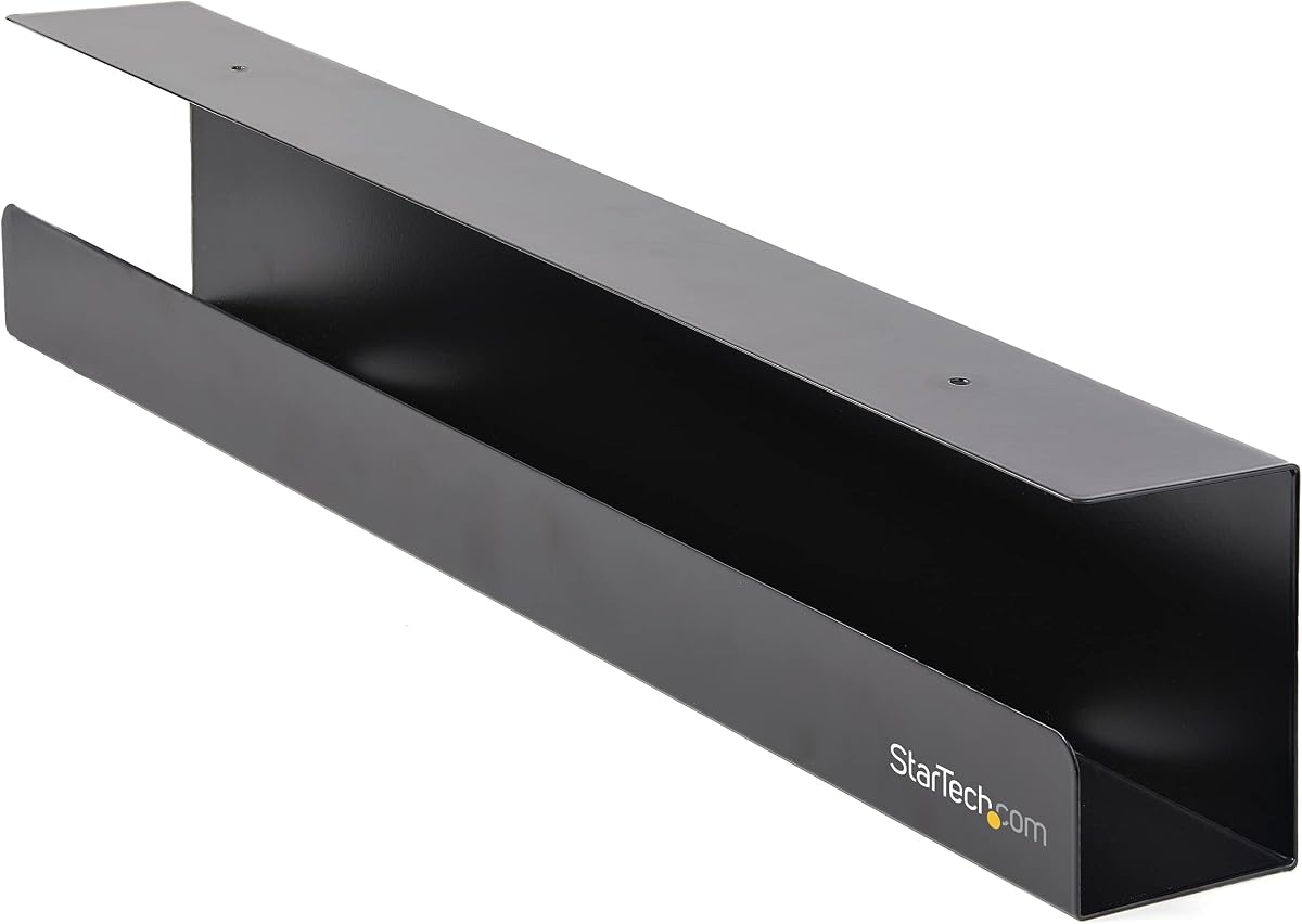 Bandeja de gestión de cables para debajo del escritorio StarTech, 23-1/2"L x 4-1/2"D (UDCMTRAY) | Organizador de bandeja de cables para oficina/escritorio de pie, soporte de montaje en escritorio/mesa para cables/cable/regleta de alimentación, administrador de cables de computadora