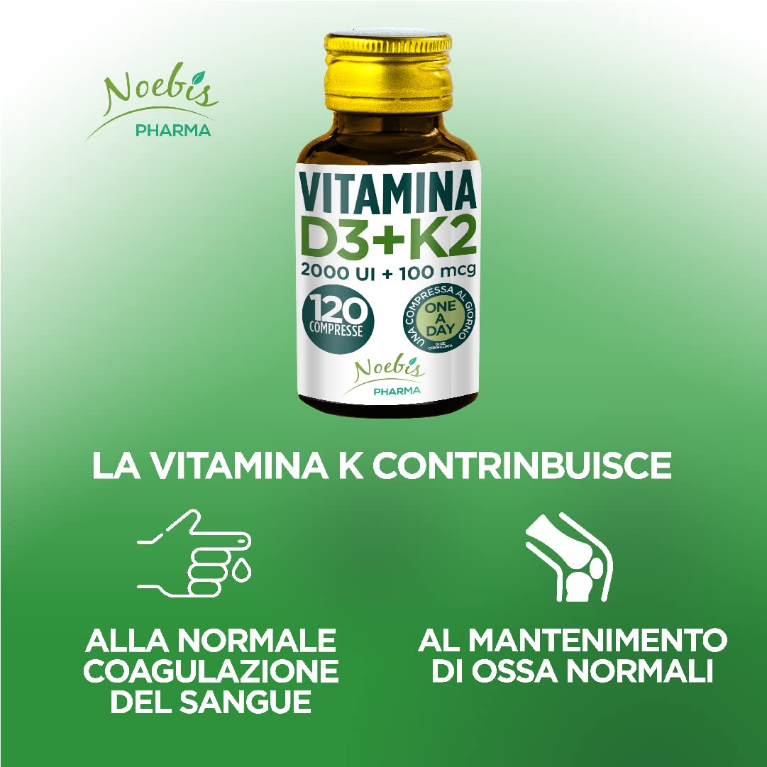 Vitamina D3 K2-120 Compresse Fornitura per 4 Mesi - Vitamin D3 2000 UI + 100 µg Vitamina K Supporto per Ossa Denti Muscoli Articolazioni Sistema Immunitario - Vit D3 e Vitamina K2 Menachinone MK7