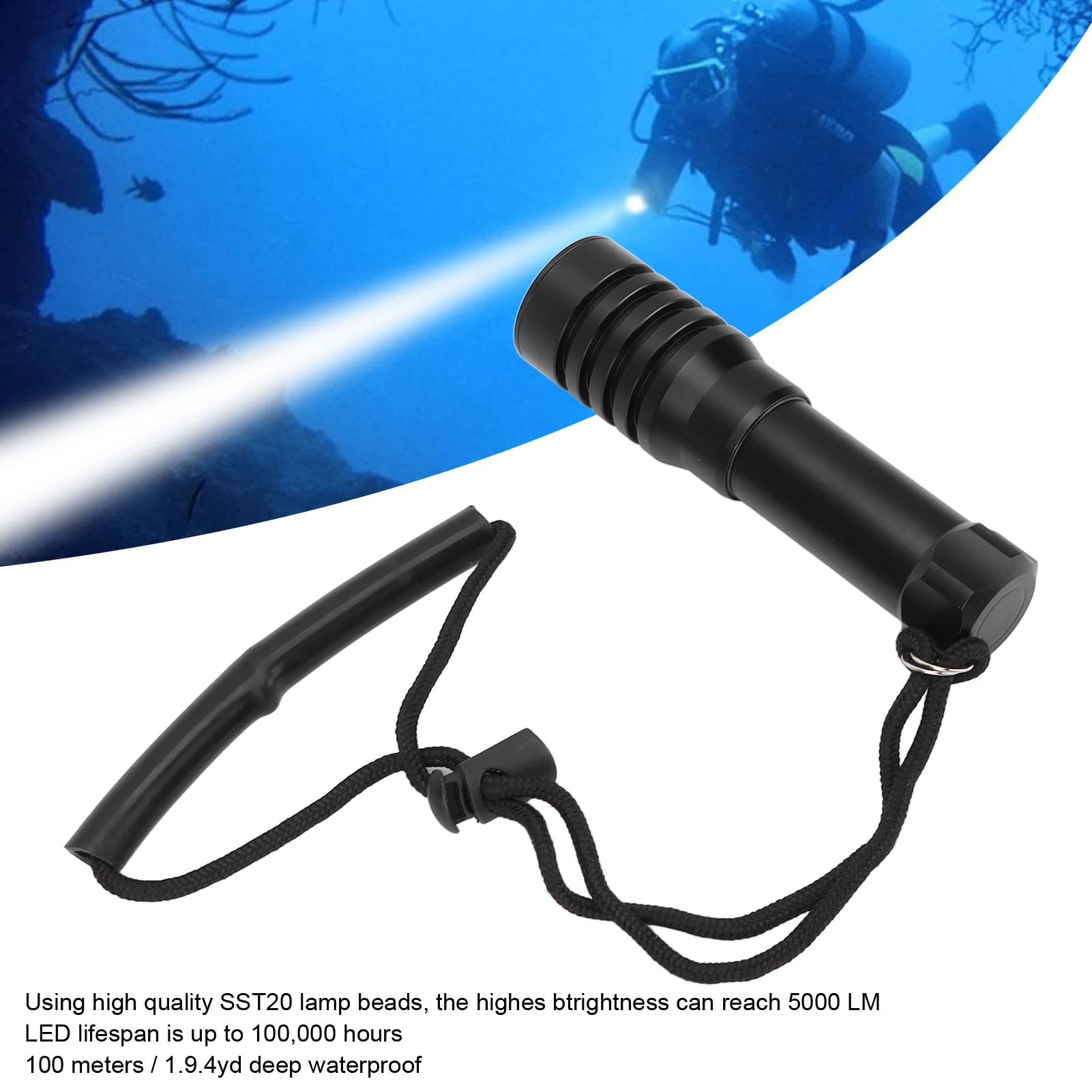Torcia Subacquea da 5000LM, Torcia Subacquea a LED Impermeabile, Torcia Subacquea con profondità di 100 M per lo Snorkeling Sottomarino in Acque Profonde