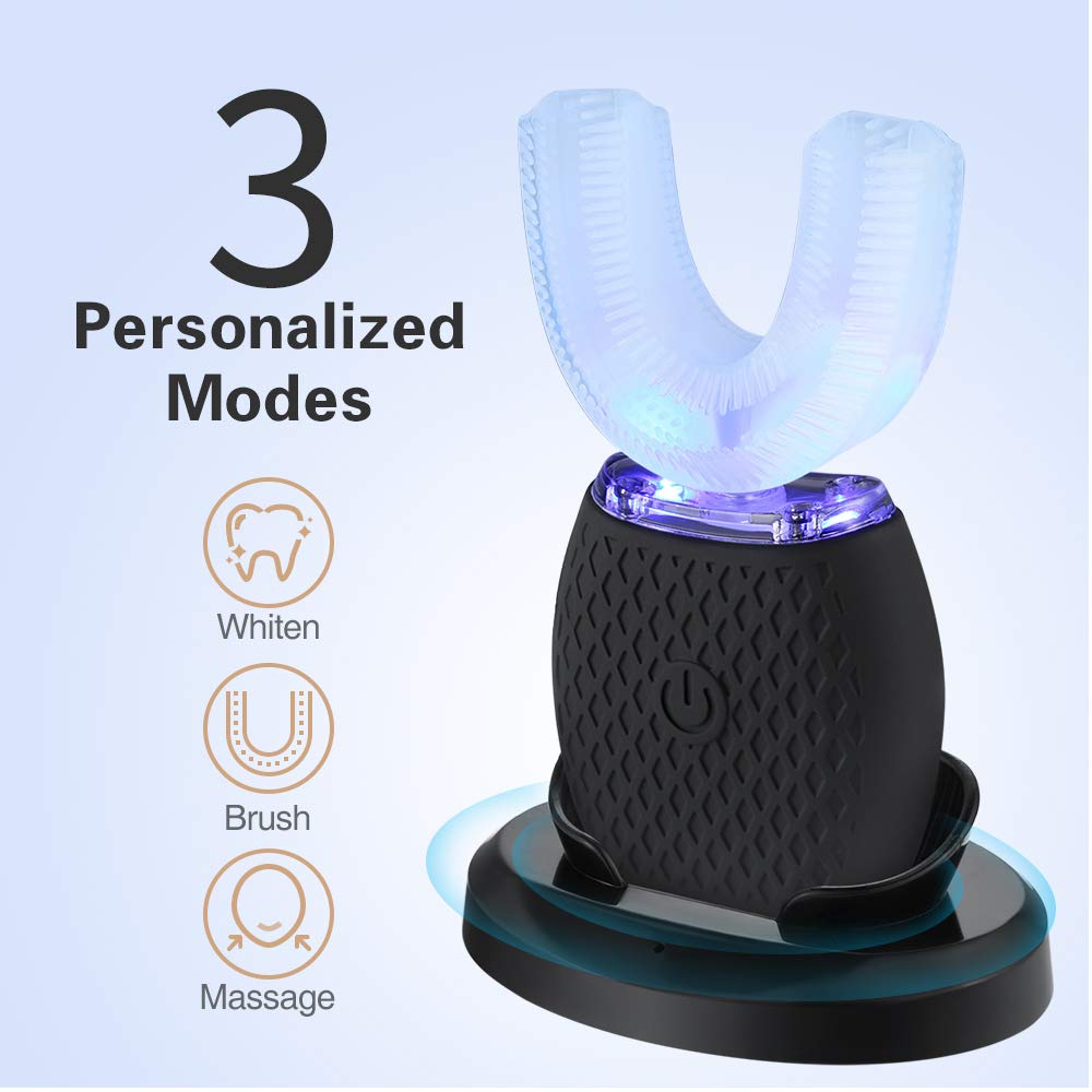 Ultrasonic Electric Toothbrush, 360° Auto Toothbrush, Sonic Teeth Whitening Brush for Adults with Wireless Charging (Black) - Image 2