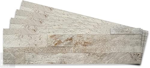 Tic Tac Tiles Autoadhesivo extraíble para la loseta del muro de la cocina o el baño, azulejos en 3D de piedra 3D (paquete de 4) (Golden Beach)