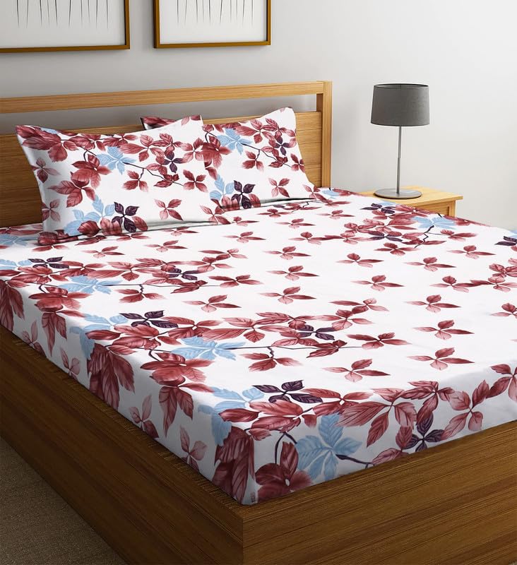 Image of la'amour Cotton Elastic Fitted Bedsheets with 2 King Size Pillow Covers Double Bed with All Around Elastic Supersoft Size - 72 King Sizex78+10 inches Color - Pink White
