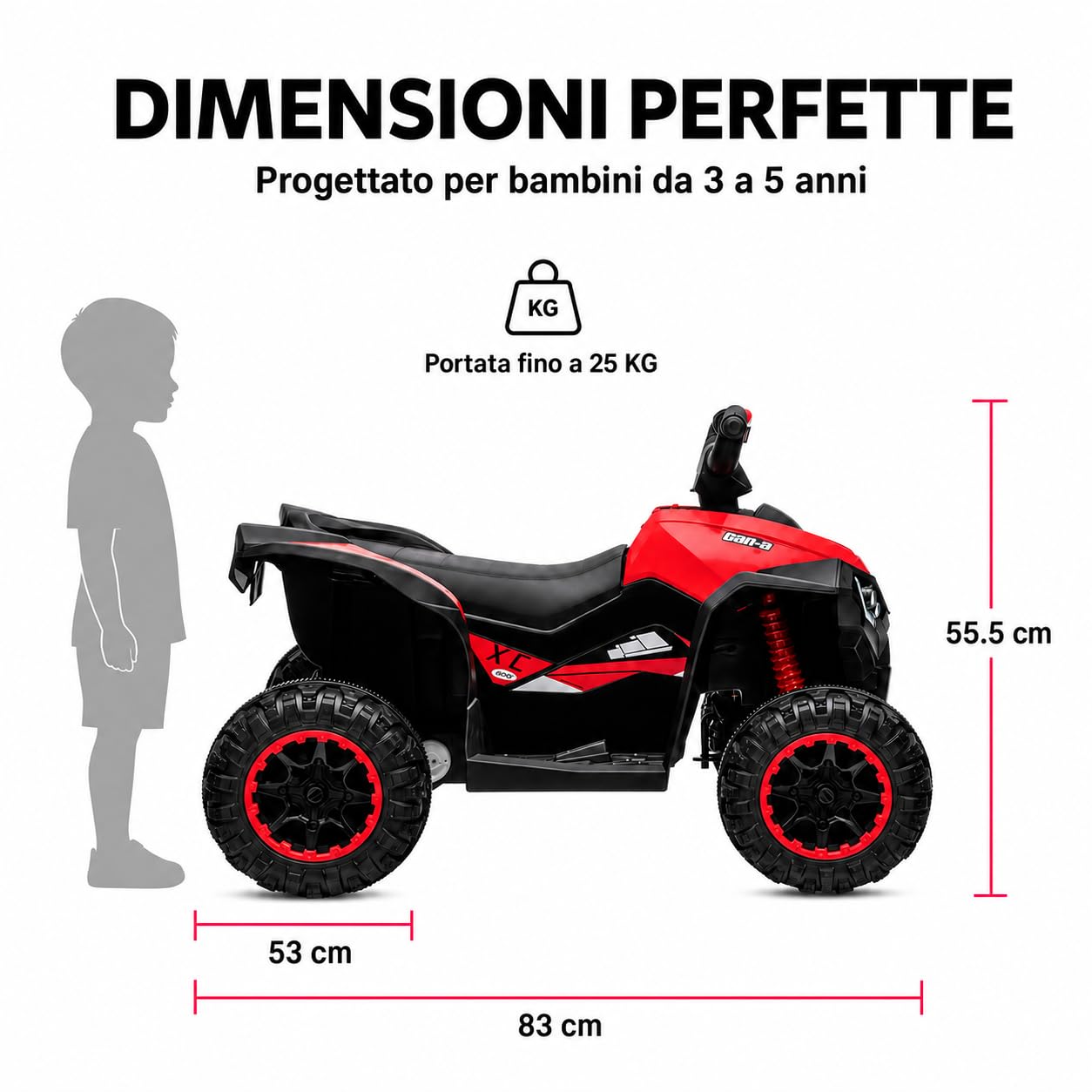 TOYSCAR Quad Elettrico per Bambini 12V Falcon X, Quad Bambini 3-5 Anni, 2 Motori 35W, Telecomando, Sedile in Pelle, Fari LED, MP3 USB, Ruote off-Road (Rossa)