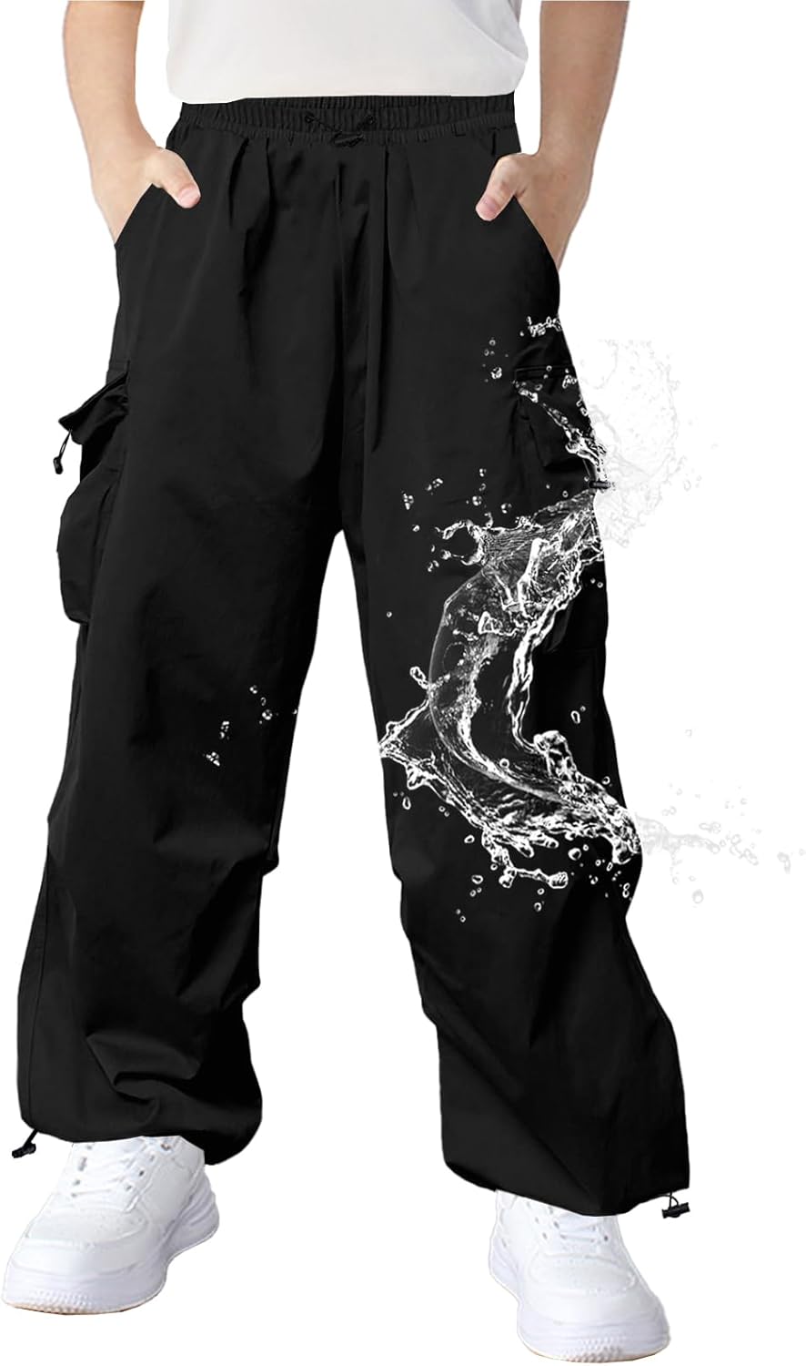 Boys Cargo Pants Waterproof Quick Drying Drawstring Hiking Pants 6-14 Years