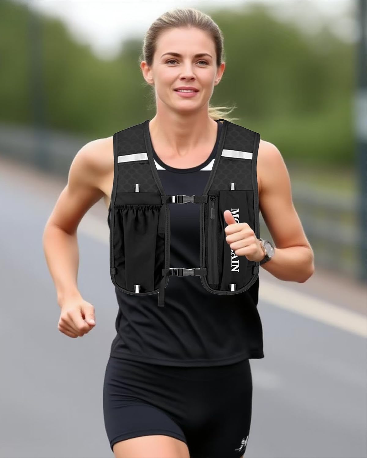 Verstellbare Laufweste für Damen und Herren, Leichter & Atmungsaktiver Laufrucksack, Reflektierend Trinkweste Laufen, 5-Liter-Trinkrucksack für Wandern, Radfahren und Marathon