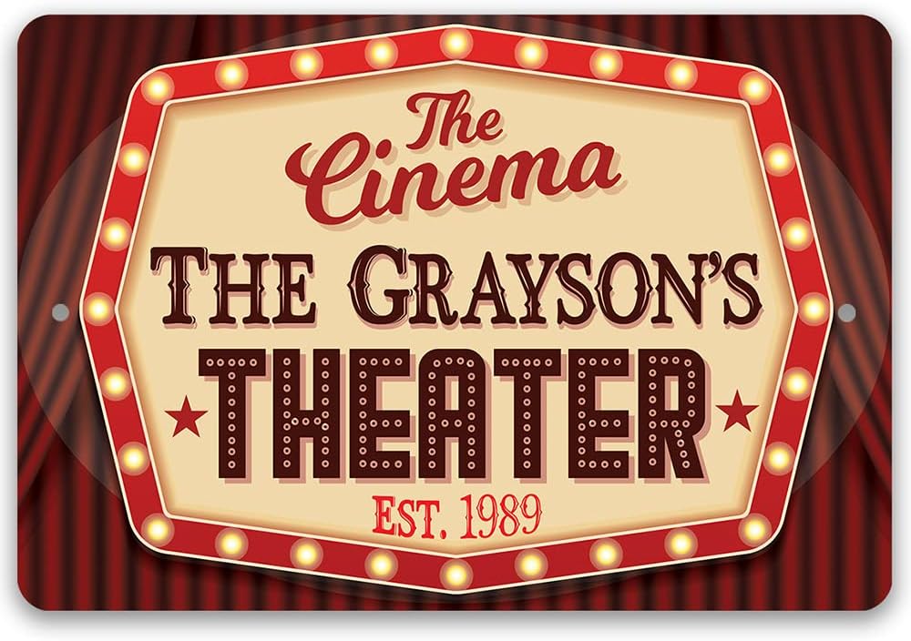 Movie Night Supplies - Personalized - The Cinema - Metal Sign - Movie Theater Decor - Home Theater Accessories Movie Room Decor - Movie Night Decorations, Basement Decor, Movie Theater Signs