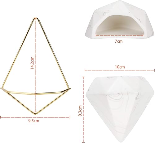 Miniatura 3 de Juego de 2 macetas colgantes de cerámica con colgador geométrico de metal para plantas, moderna maceta montada en la pared para suculentas, plantas