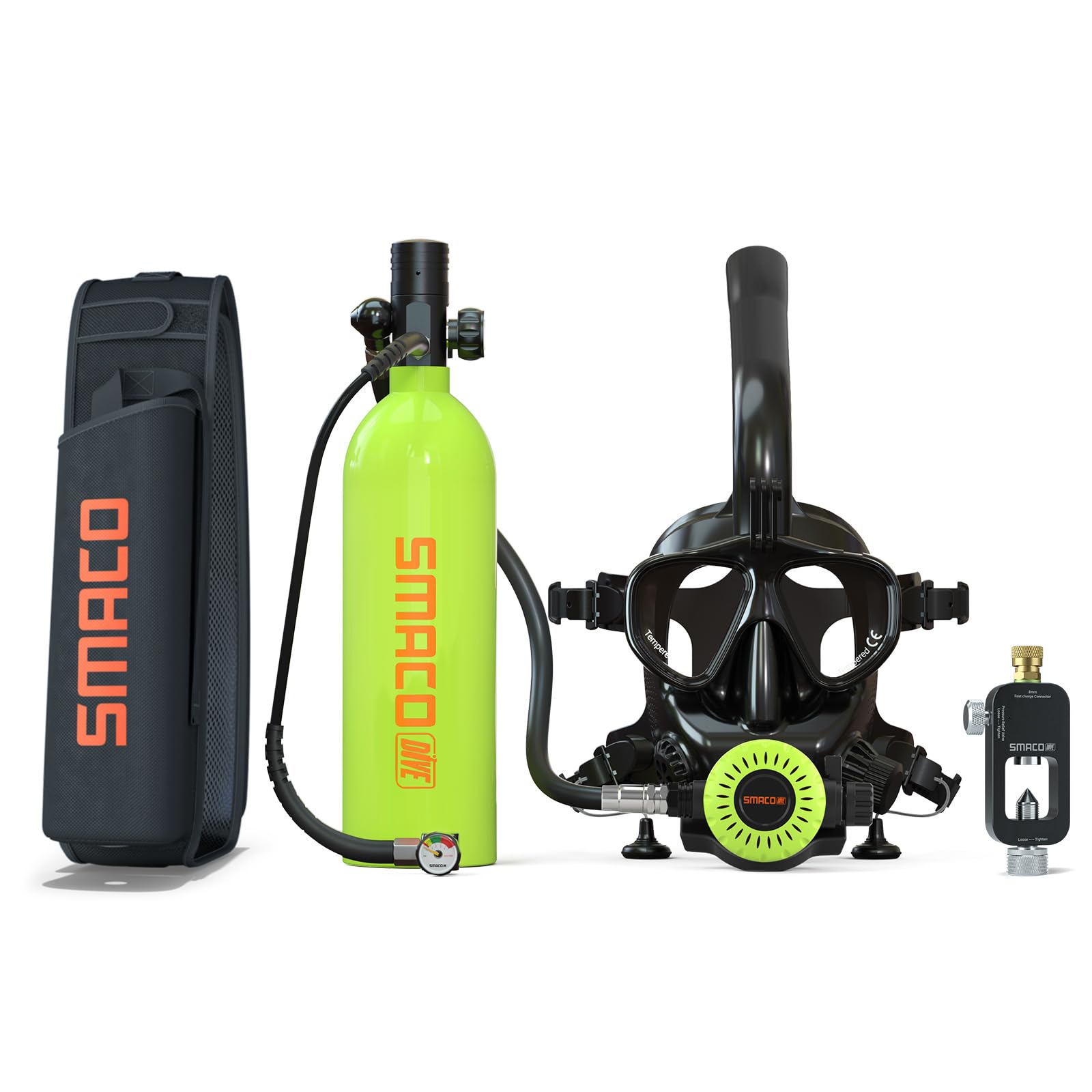 Mini Scuba Tank with Snorkel Mask 1L Portable Small Diving Tank with Sub Mask Reusable Pony Bottle with Full Face Diving Mask Diving Cylinder Kit for Snorkeling Recreational Diving S400Pro