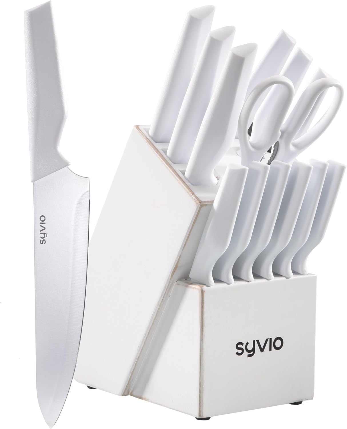 syvio White Knife Set, Kitchen Knife Set With Block and
