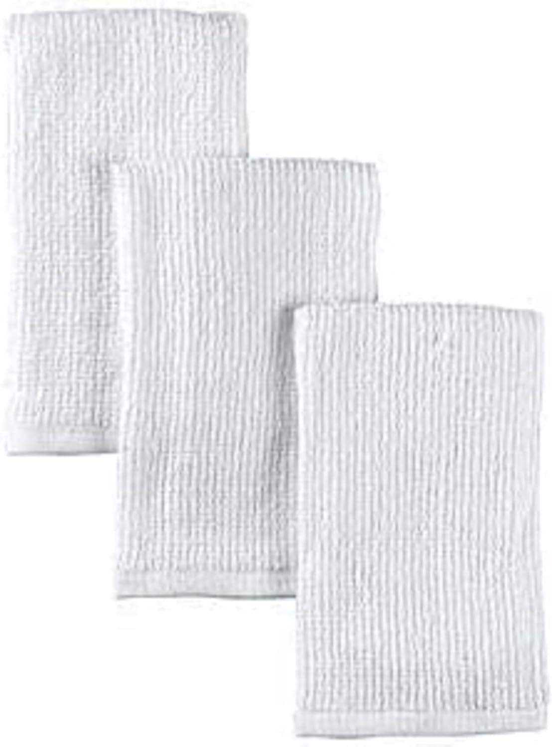 Rifz Textiles Kitchen Linens Bar Mops Cleaning Absorbent Quick Drying Multi-Purpose Machine Washable Reusable Bar and Dish Towels for Household (Ribbed 17"X20" 32 oz 60 PK, White)