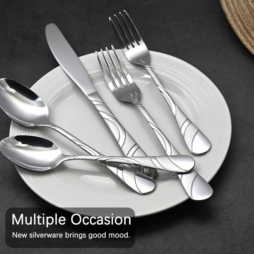 20-Piece Silverware Set for 4, 18/0 Frosted & Mirror Finish Stainless Steel Vintage Flatware Set, Modern Cutlery Set for Home Wedding Restaurant Housewarming Party Event Serving For 4 — Amazon image 4