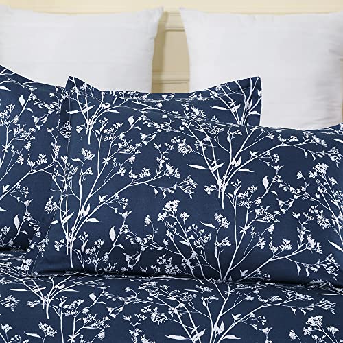 Vaulia Soft Microfiber Floral Duvet Cover Set, Modern Bedding Set, Navy Blue And White Color Reversible Design 3-Piece (1 King Duvet Cover 2 Pillow Shams) #TOP5