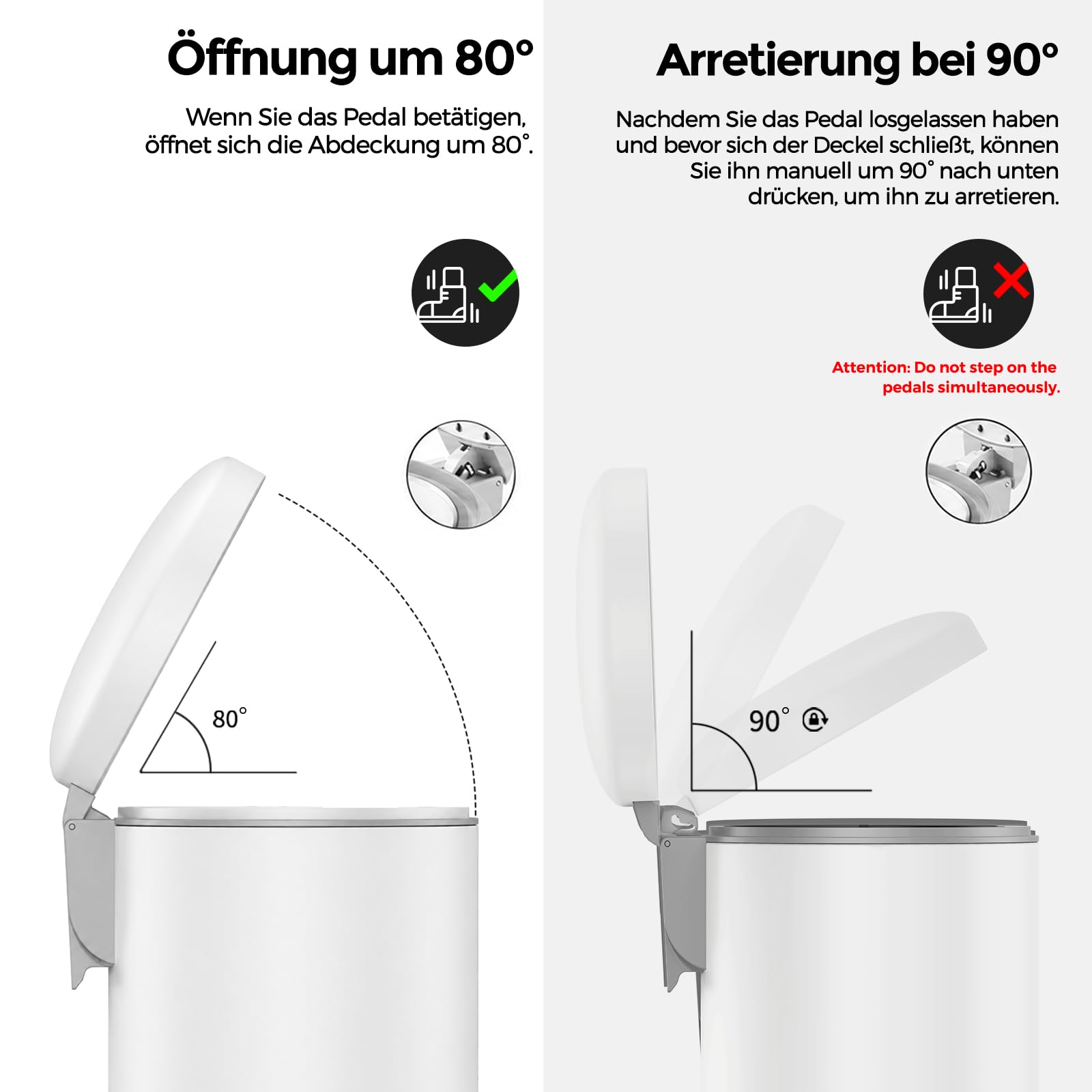 mVm Mülleimer Küche 20L, Mülleimer mit Deckel, Weiß | Soft-Close, Herausnehmbarem Inneneimer, Fingerabdrucksicher & Geruchsdicht, Edelstahl, für Küche, Haus und Büro, Badezimmer