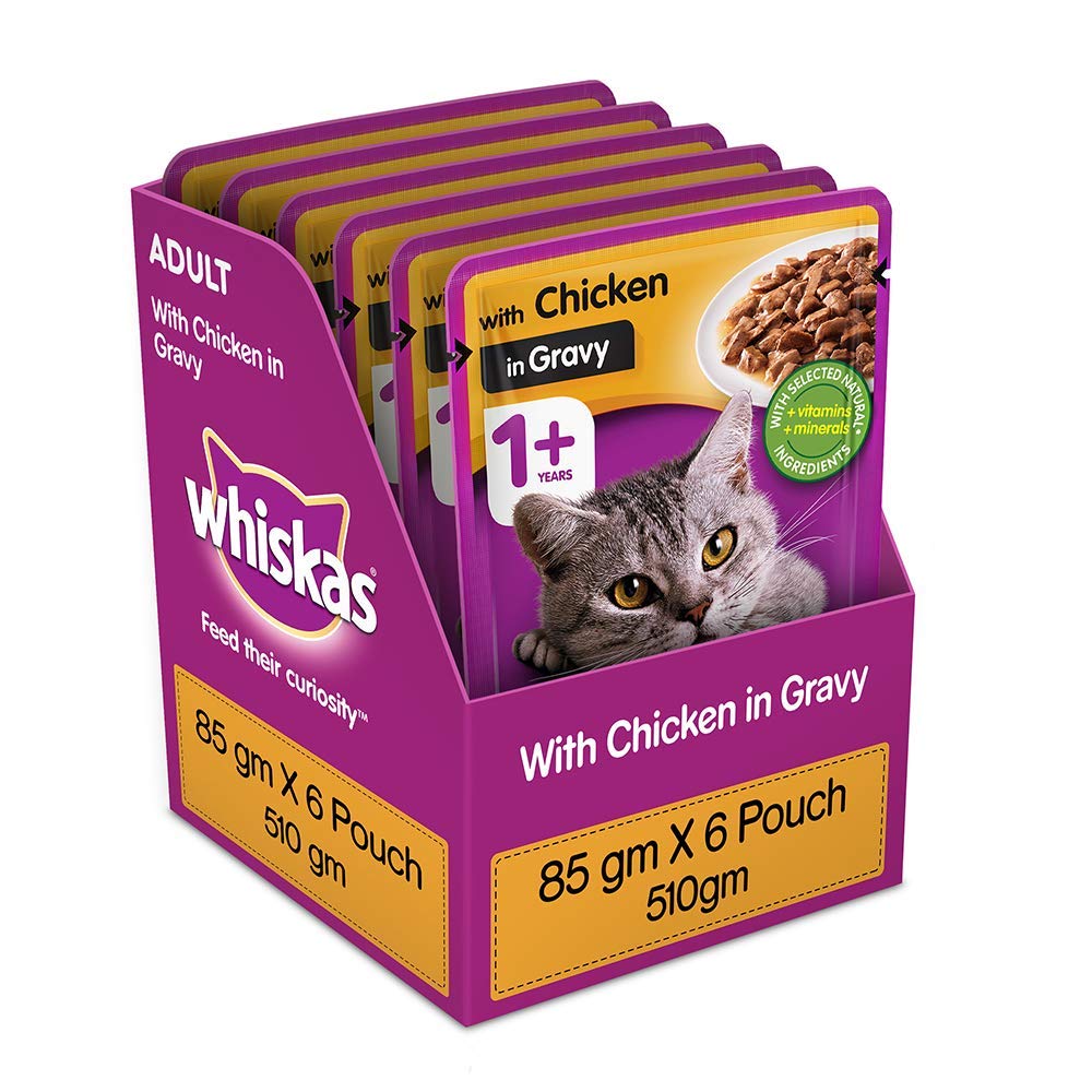 whiskas Wet Food For Adult Cats (+1 Years), Chicken In Gravy Flavour, 6