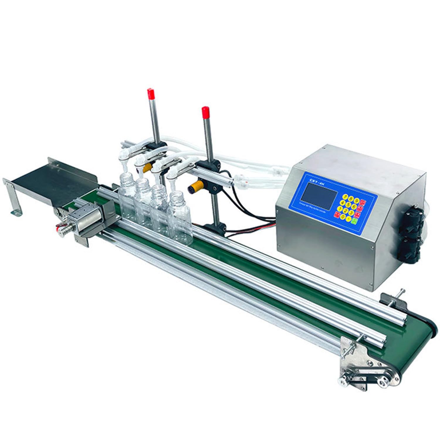 Machine De Remplissage De Liquides Multifonctionnelle à 4 Têtes, Petite Remplisseuse Automatique avec Convoyeur,pour Condiments, Liquides Cosmétiques Et Détergents Ménagers 4H3200