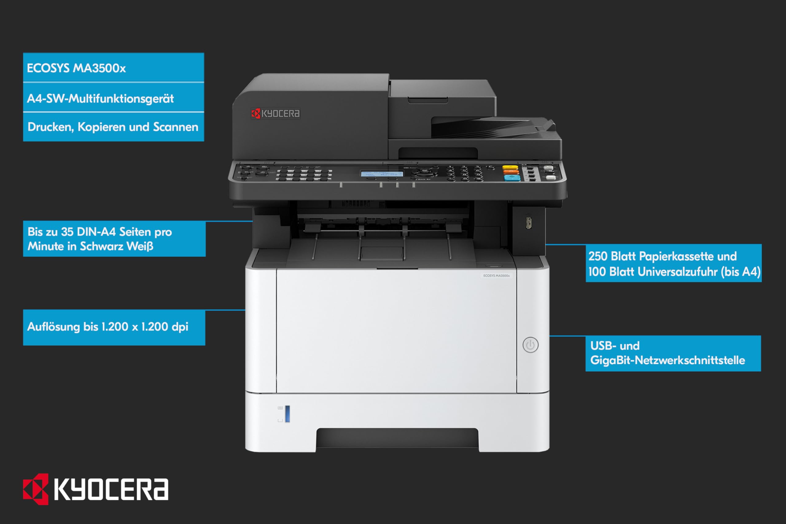 Kyocera Ecosys Ma3500x - Multifunktionsdrucker - S/w - Laser - A4 (210 X 297 Mm)