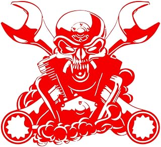 Calcomanías de letras Taller de reparación de automóviles, motor de calavera de coche, herramientas de reparación de automóviles Steampunk, garaje 72x78.7cm Personalización personalizada Rosa roja