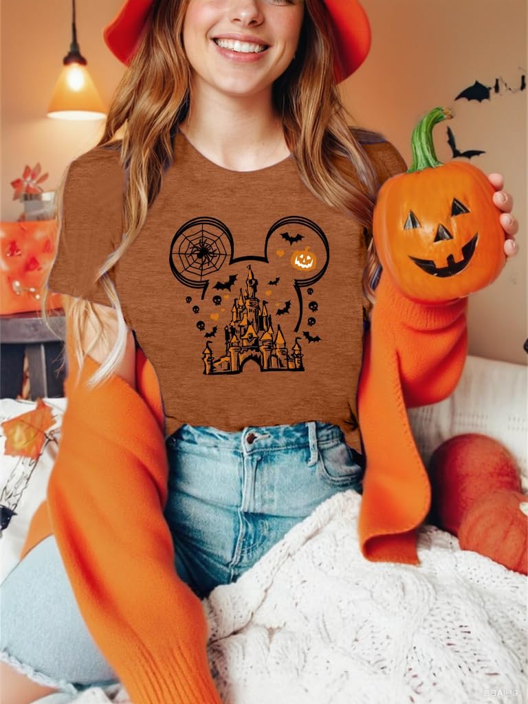 Halloween Shirts for Women Magic Kingdom Shirt Ghosts Spiders T-Shirt Halloween Party Funny Spider Web Graphic Tee Tops - Image 4